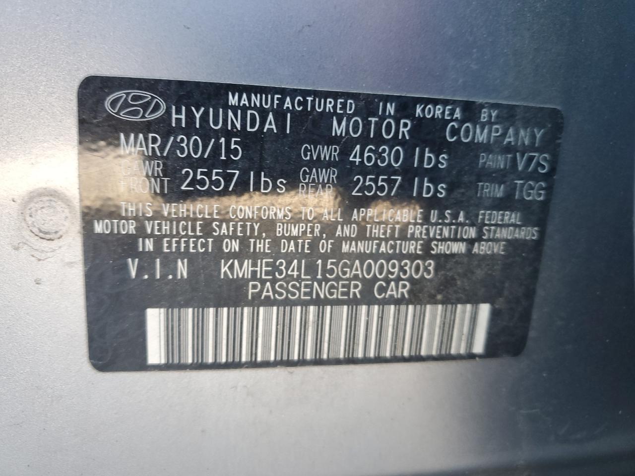 KMHE34L15GA009303 2016 Hyundai Sonata Hybrid