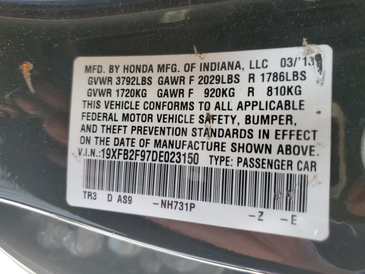 19XFB2F97DE023150 2013 Honda Civic Exl