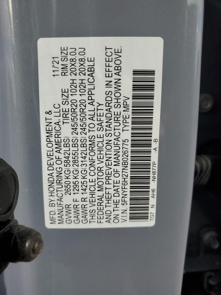 5FNYF6H27NB026775 2022 Honda Pilot Se