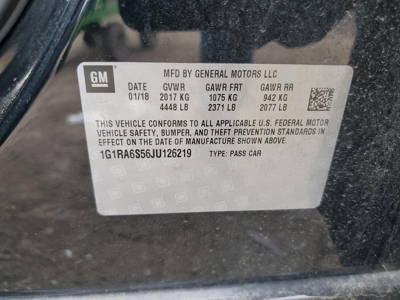 1G1RA6S56JU126219 2018 Chevrolet Volt Lt