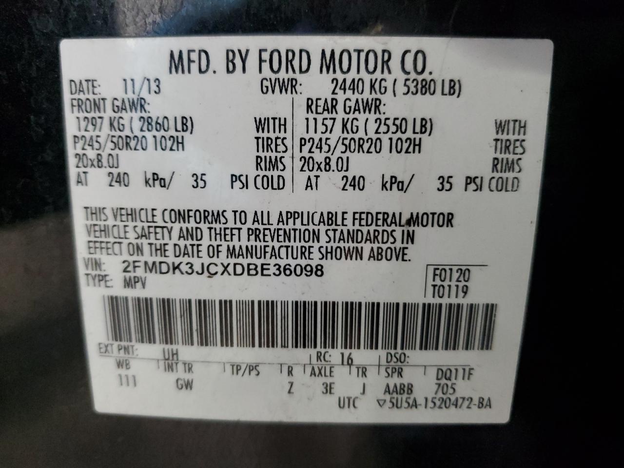 2FMDK3JCXDBE36098 2013 Ford Edge Sel