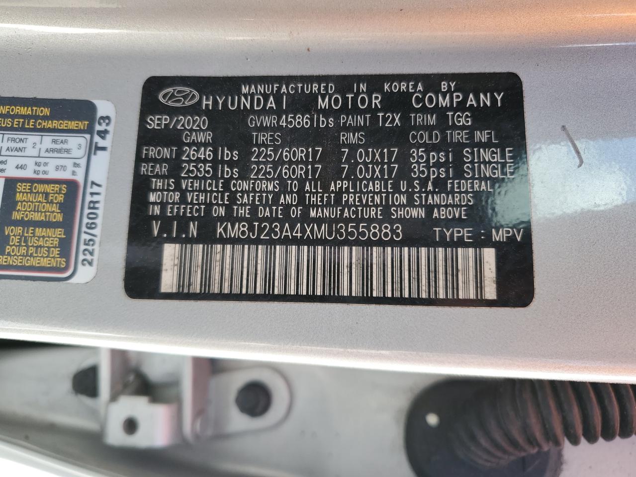 KM8J23A4XMU355883 2021 Hyundai Tucson Se