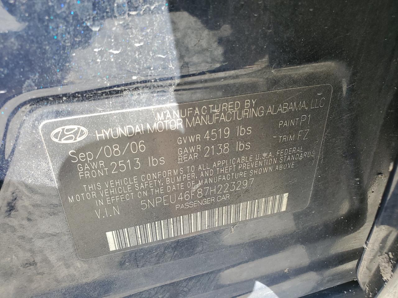 5NPEU46F87H223297 2007 Hyundai Sonata Se