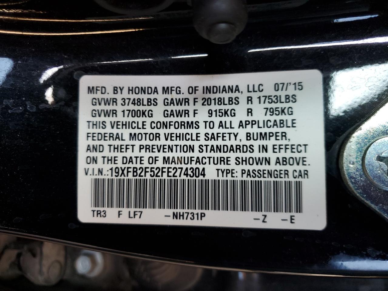 19XFB2F52FE274304 2015 Honda Civic Lx