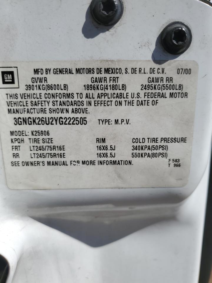 3GNGK26U2YG222505 2000 Chevrolet Suburban K2500