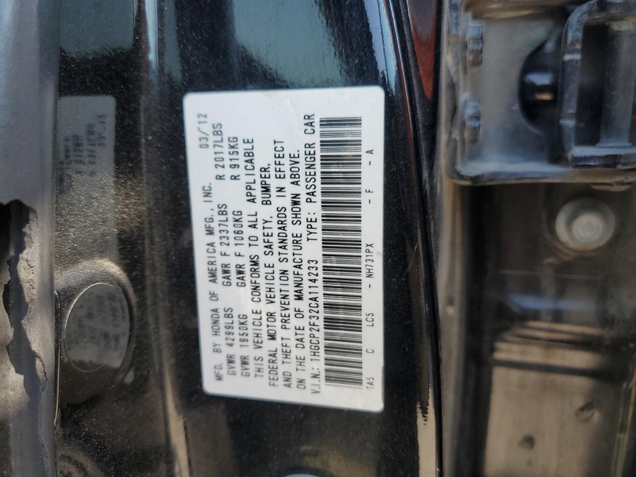 1HGCP2F32CA114233 2012 Honda Accord Lx