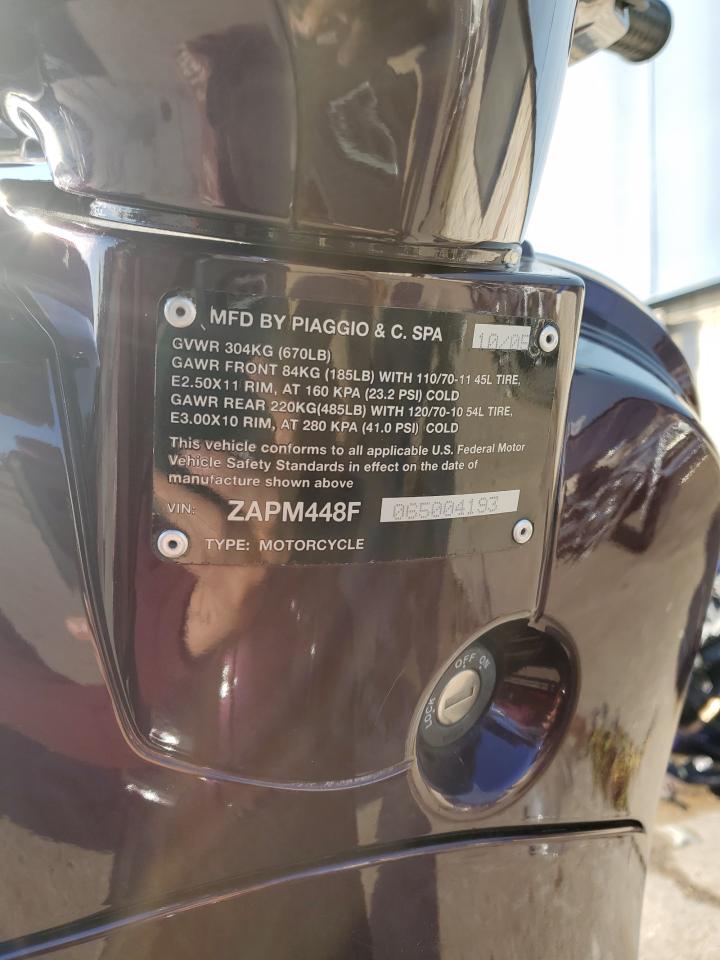 2006 Vespa Lx 150 VIN: ZAPM448F065004193 Lot: 74230484