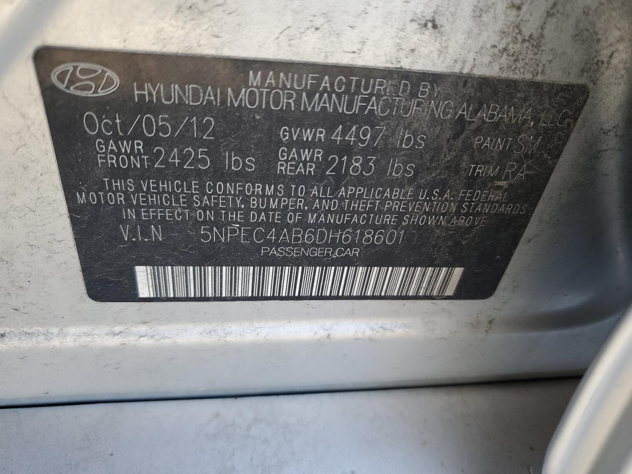 5NPEC4AB6DH618601 2013 Hyundai Sonata Se