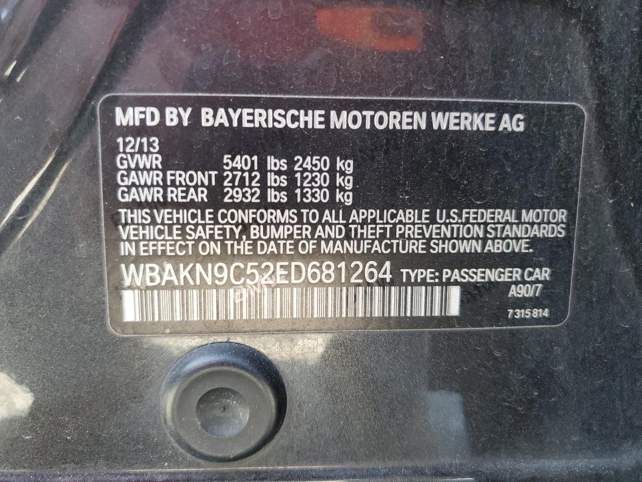 WBAKN9C52ED681264 2014 BMW 550 I