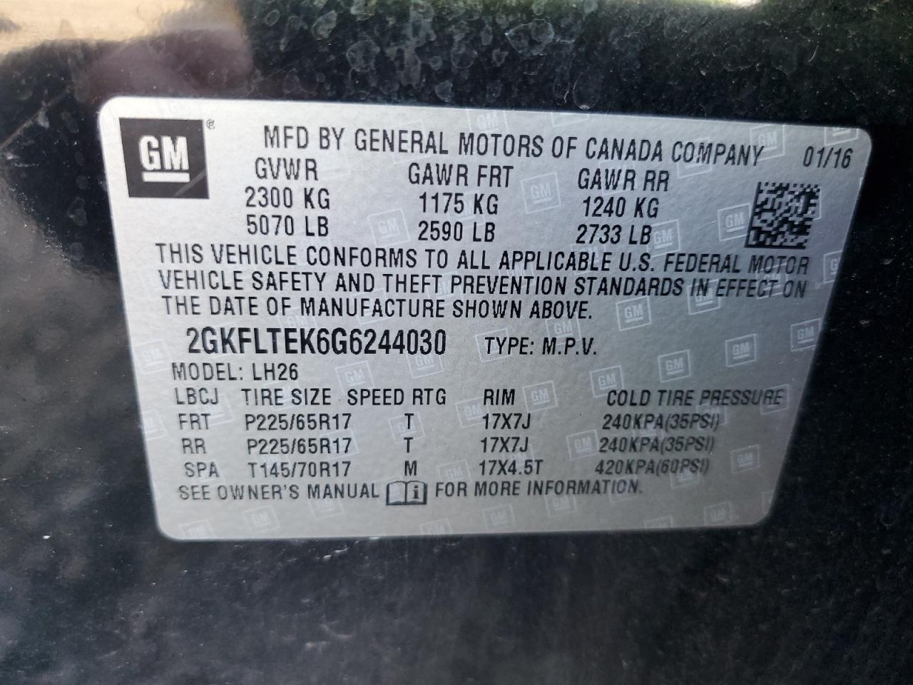 2016 GMC Terrain Sle VIN: 2GKFLTEK6G6244030 Lot: 75759954