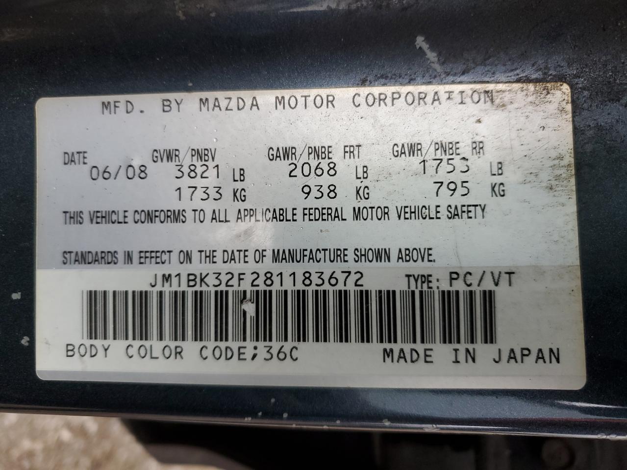 JM1BK32F281183672 2008 Mazda 3 I