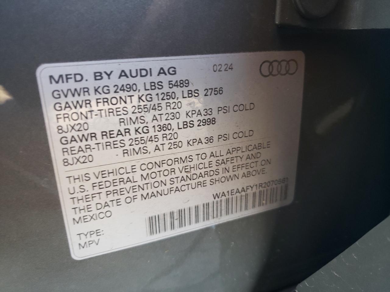 VIN WA1EAAFY1R2070561 2024 AUDI Q5 no.12