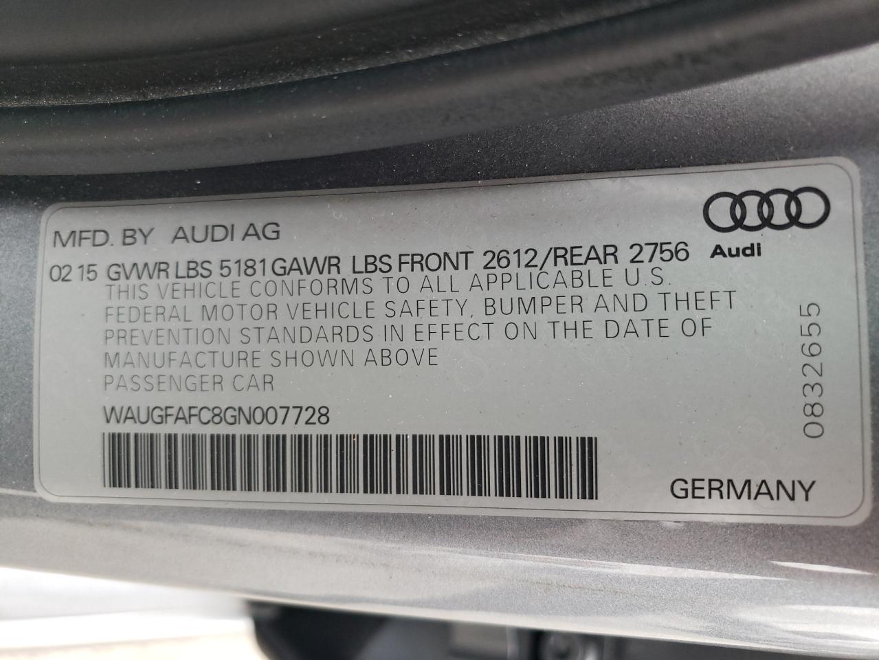 2016 Audi A6 Premium Plus VIN: WAUGFAFC8GN007728 Lot: 76140824