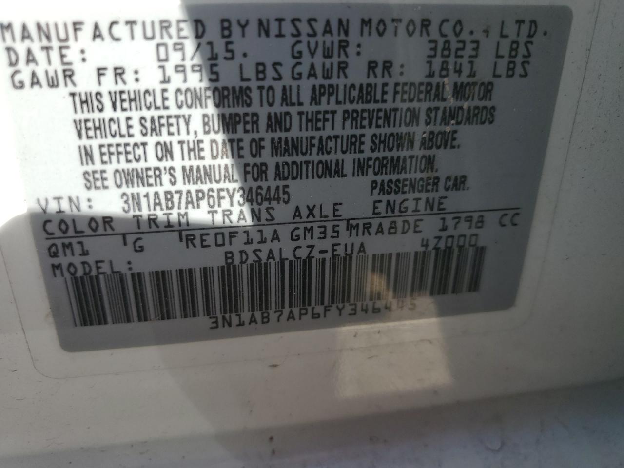 3N1AB7AP6FY346445 2015 Nissan Sentra S