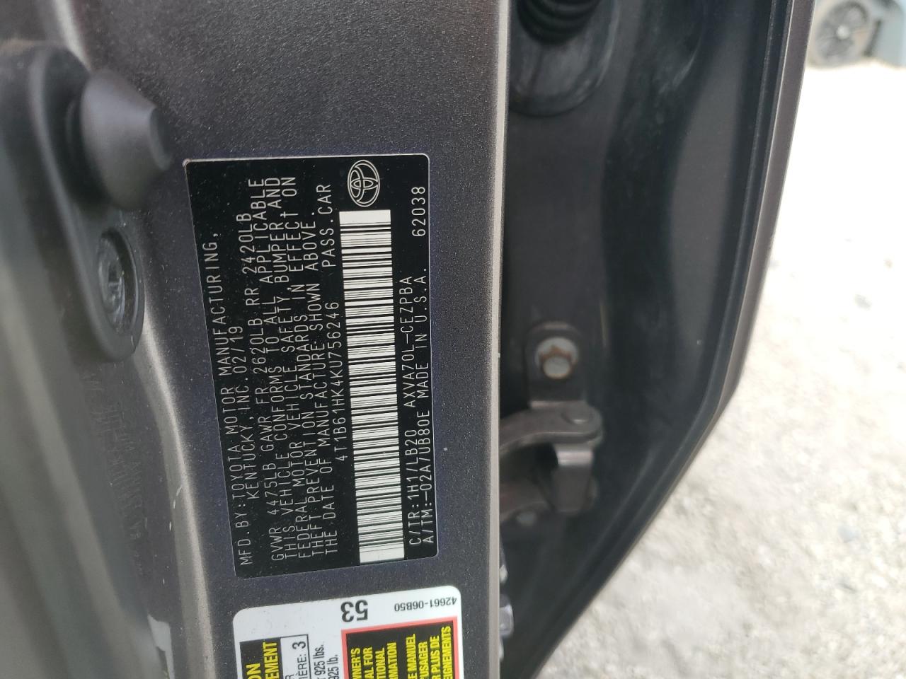 2019 Toyota Camry Xse VIN: 4T1B61HK4KU756246 Lot: 78206934