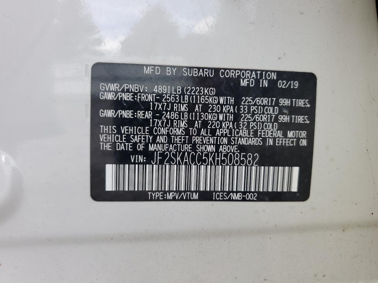 JF2SKACC5KH508582 2019 Subaru Forester