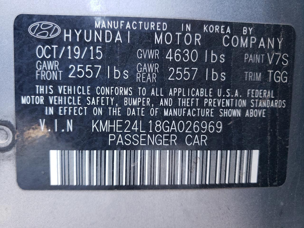 KMHE24L18GA026969 2016 Hyundai Sonata Hybrid