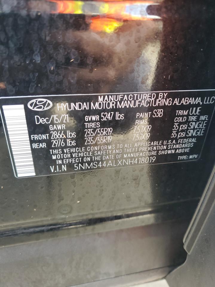 2022 Hyundai Santa Fe Limited VIN: 5NMS44ALXNH418019 Lot: 75079074