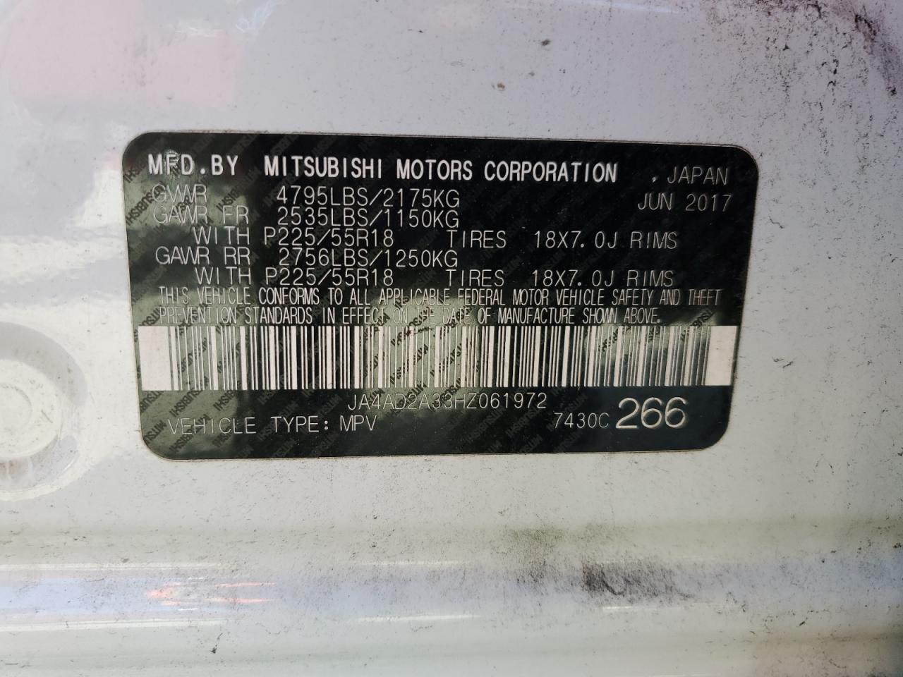 2017 Mitsubishi Outlander Es VIN: JA4AD2A33HZ061972 Lot: 78597894