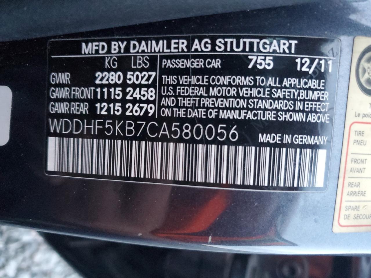 WDDHF5KB7CA580056 2012 Mercedes-Benz E 350