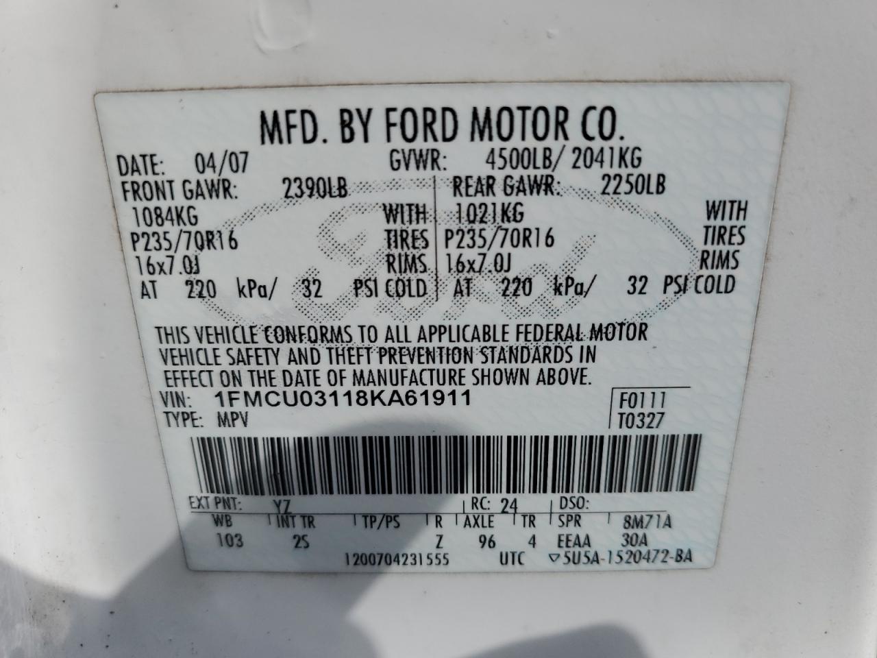 1FMCU03118KA61911 2008 Ford Escape Xlt