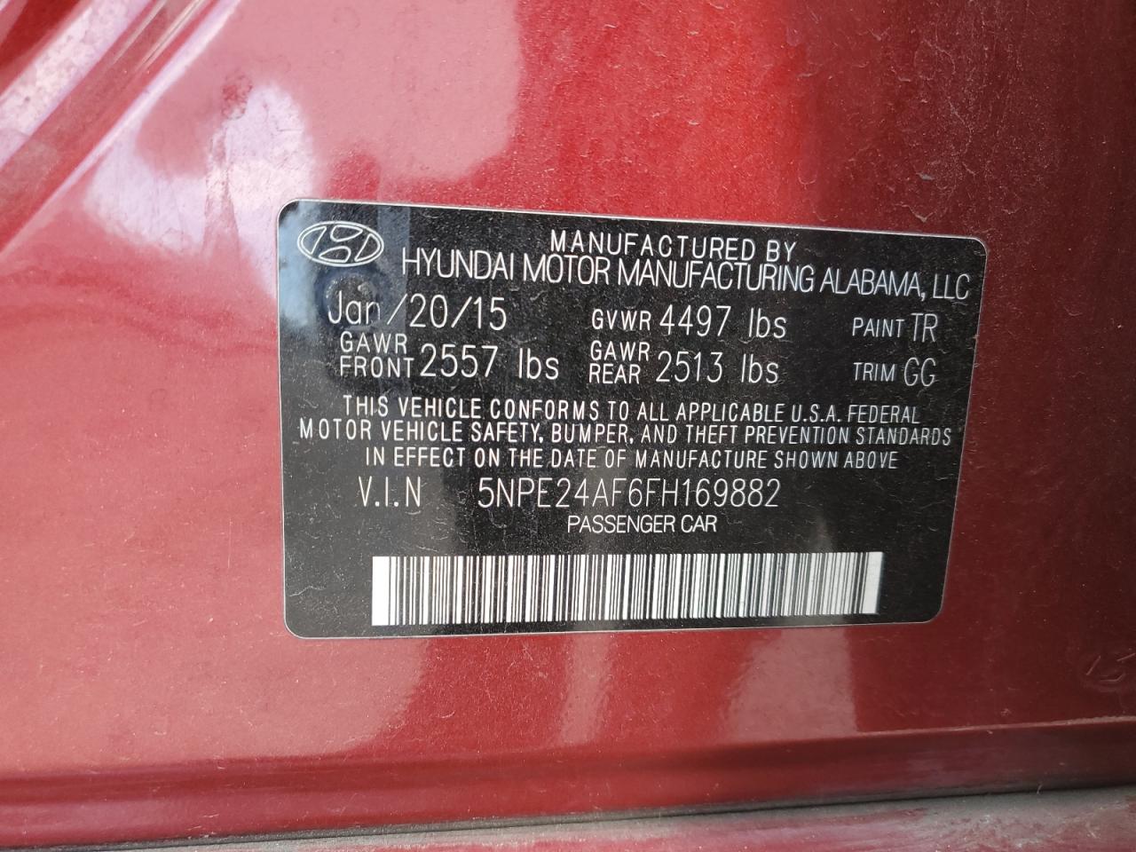 5NPE24AF6FH169882 2015 Hyundai Sonata Se