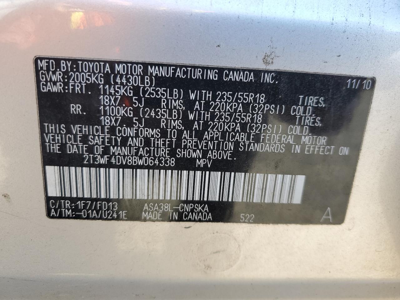 2011 Toyota Rav4 Sport VIN: 2T3WF4DV8BW064338 Lot: 76024094