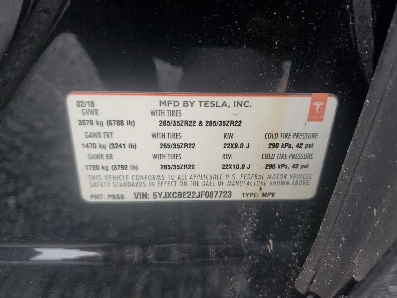 2018 Tesla Model X VIN: 5YJXCBE22JF087723 Lot: 74737894