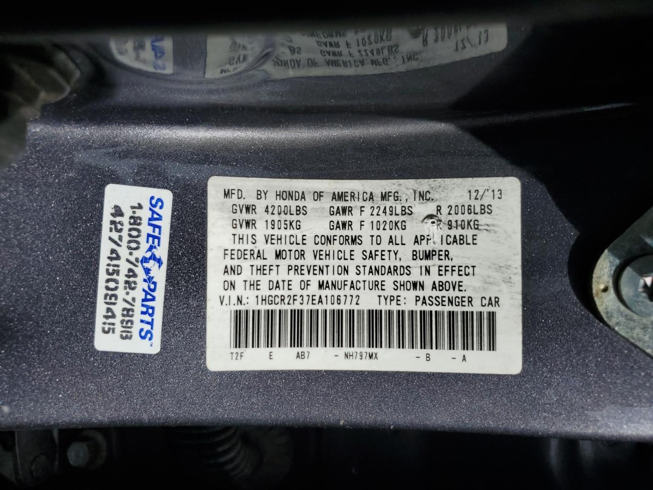 1HGCR2F37EA106772 2014 Honda Accord Lx