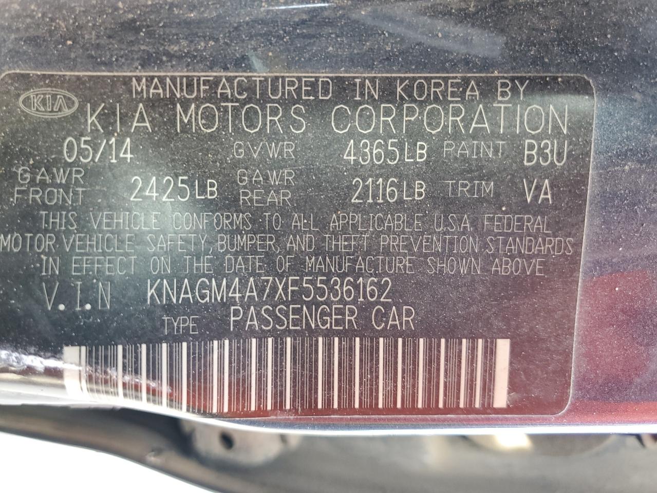 KNAGM4A7XF5536162 2015 Kia Optima Lx