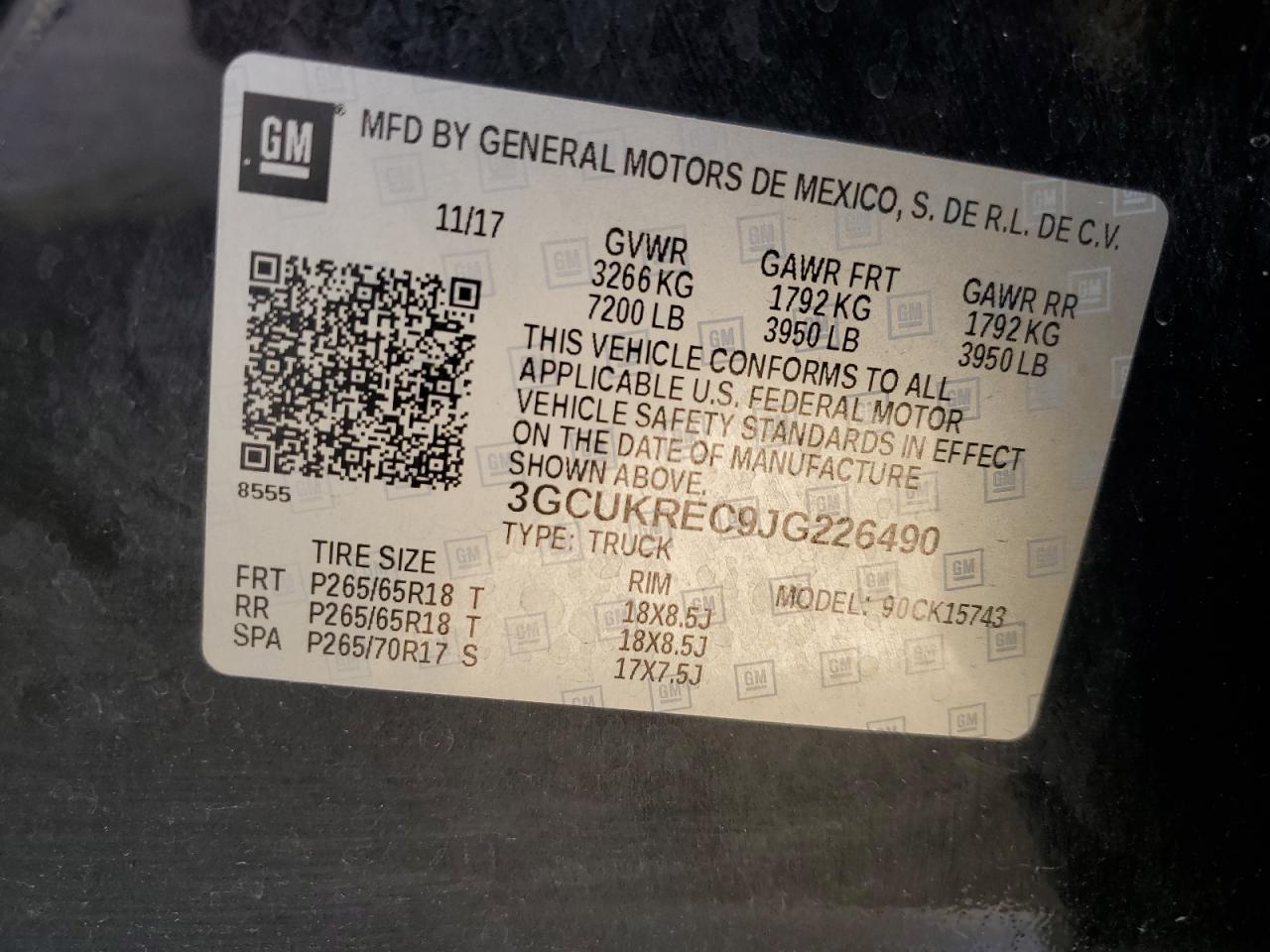 3GCUKREC9JG226490 2018 Chevrolet Silverado K1500 Lt