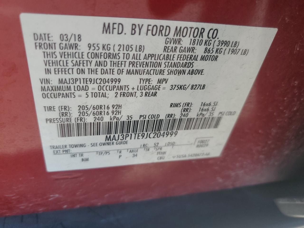 2018 Ford Ecosport Se VIN: MAJ3P1TE9JC204999 Lot: 75024494