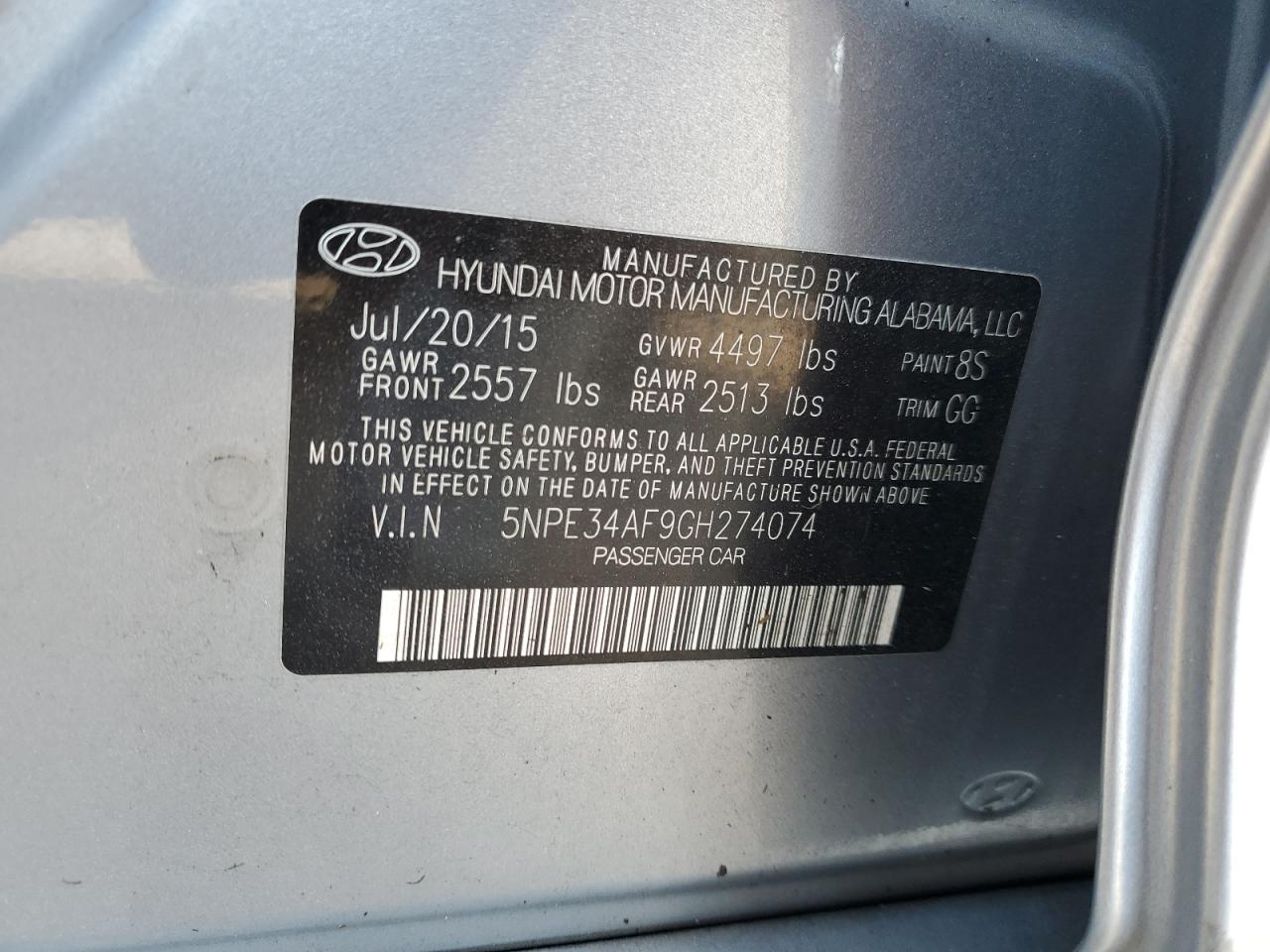 5NPE34AF9GH274074 2016 Hyundai Sonata Sport