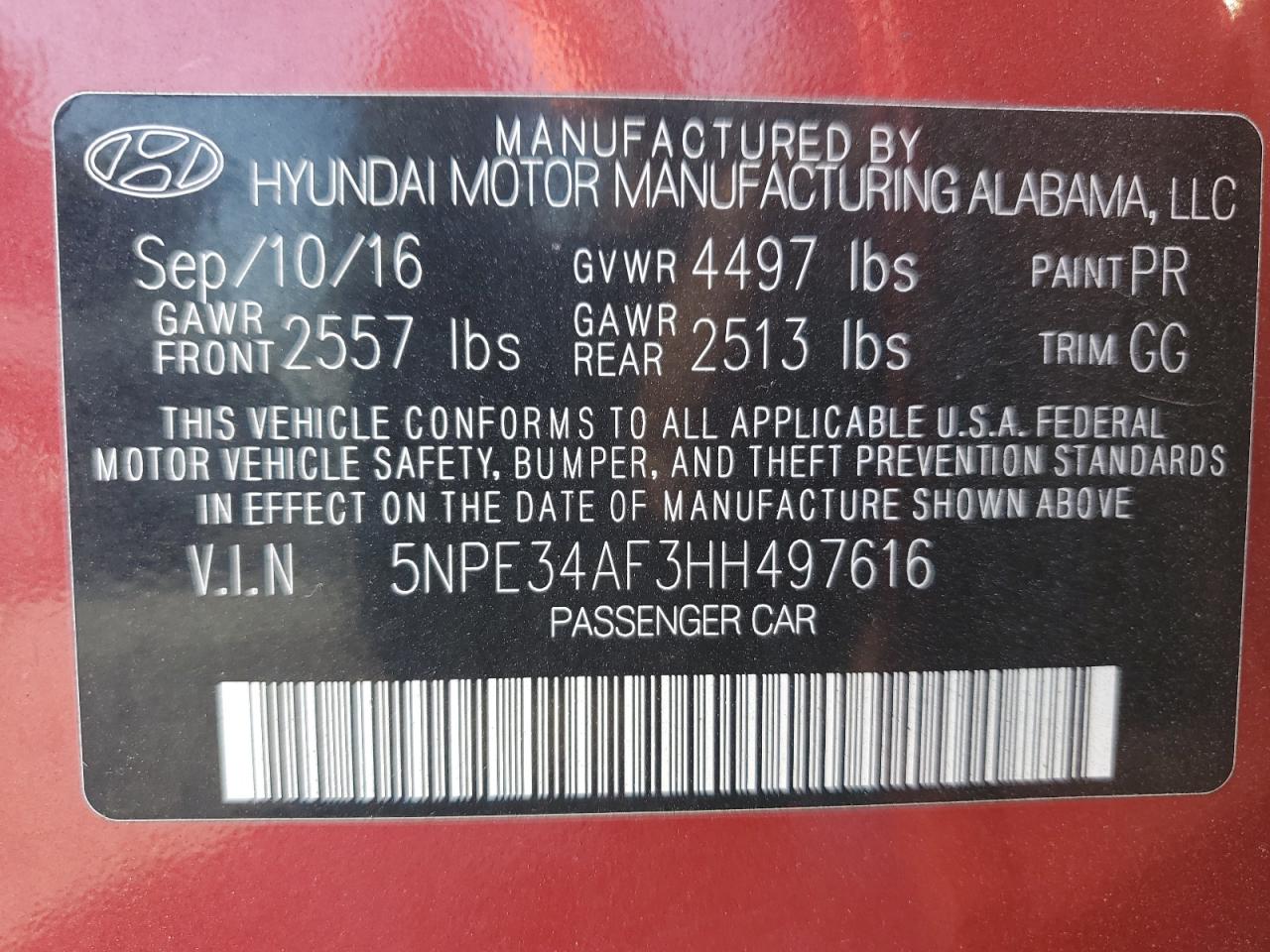 5NPE34AF3HH497616 2017 Hyundai Sonata Sport