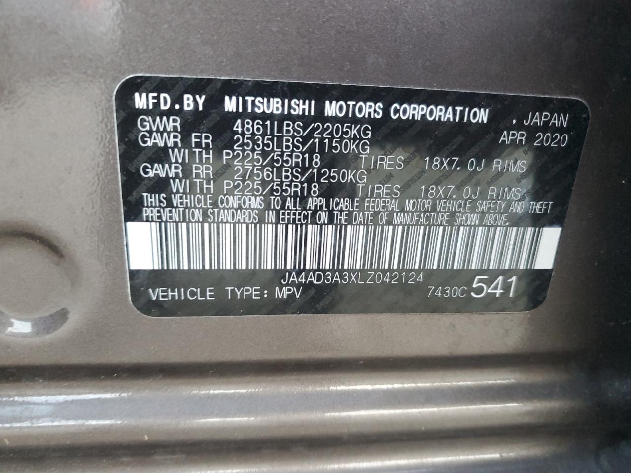 2020 Mitsubishi Outlander Se VIN: JA4AD3A3XLZ042124 Lot: 77327194