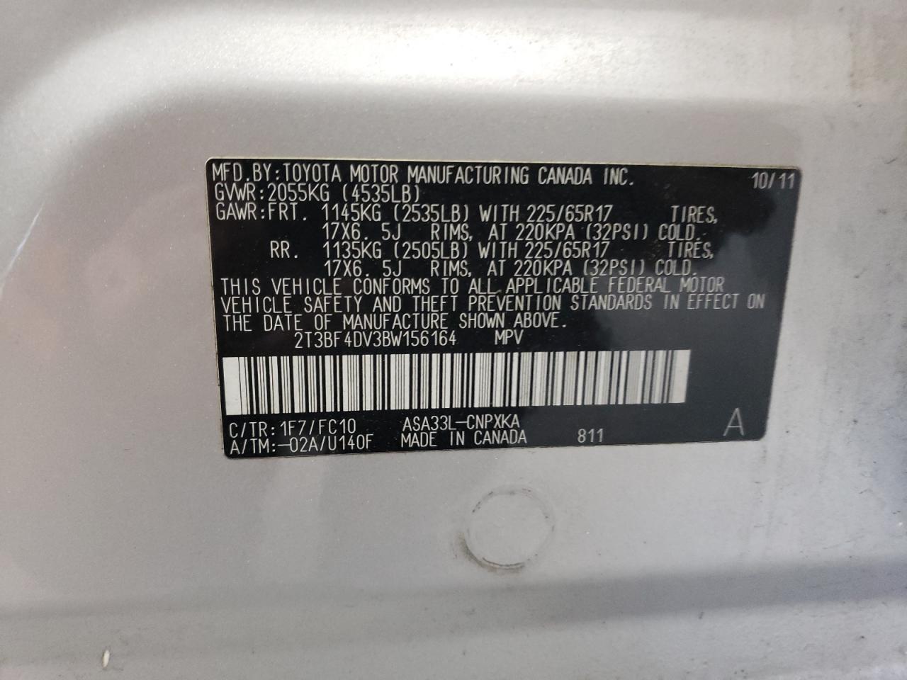 2T3BF4DV3BW156164 2011 Toyota Rav4