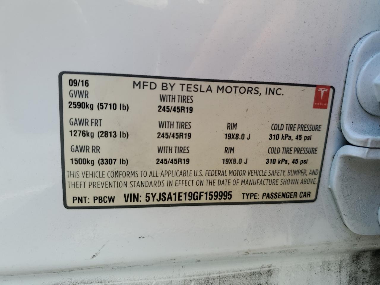 5YJSA1E19GF159995 2016 Tesla Model S