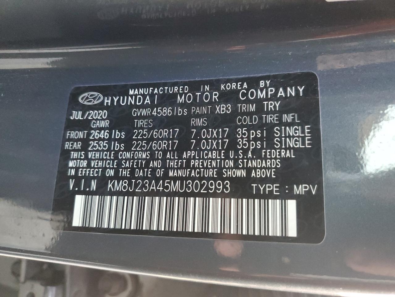 KM8J23A45MU302993 2021 Hyundai Tucson Se