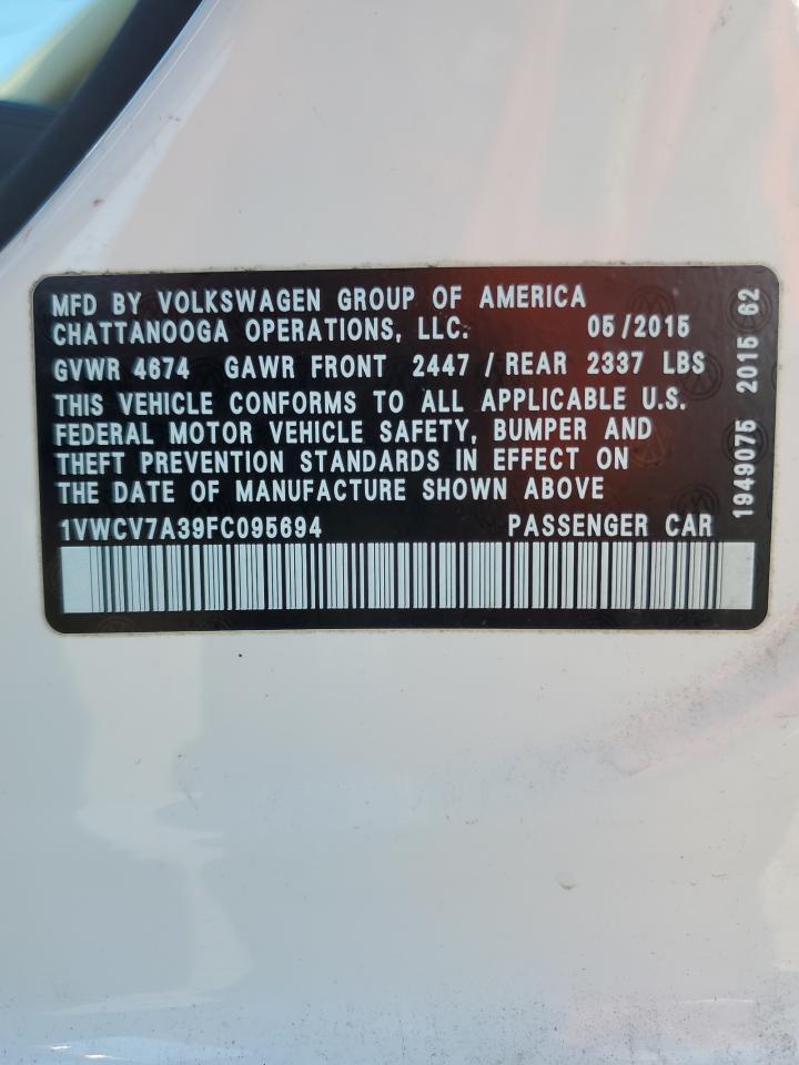 1VWCV7A39FC095694 2015 Volkswagen Passat Sel