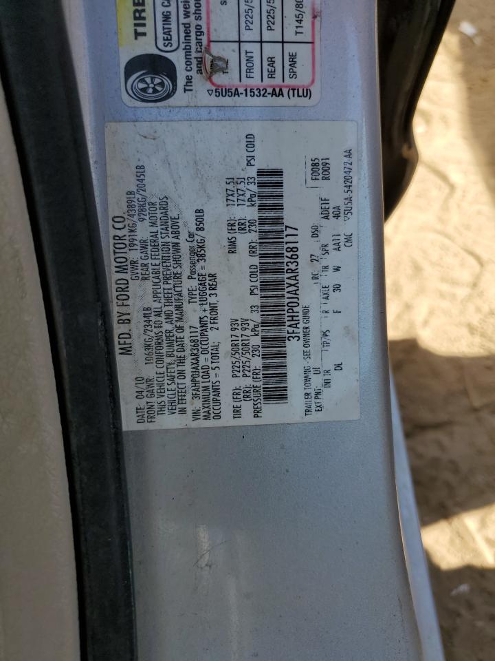 2010 Ford Fusion Sel VIN: 3FAHP0JAXAR368117 Lot: 73558154