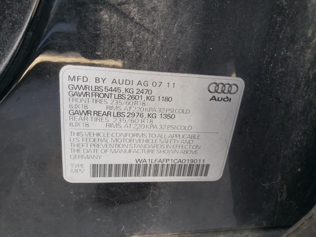 2012 Audi Q5 Premium Plus VIN: WA1LFAFP1CA019011 Lot: 78502034