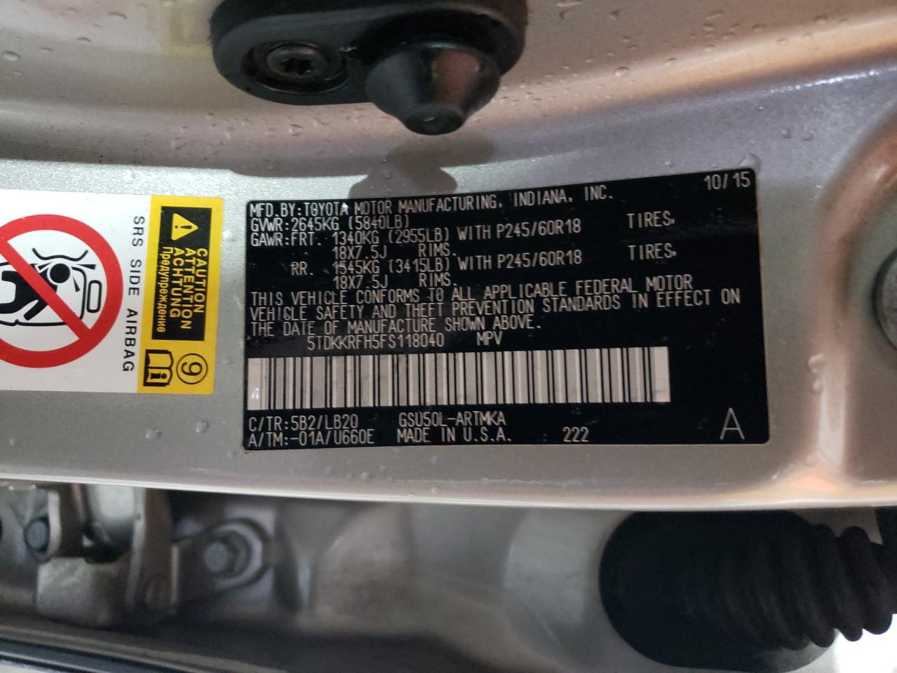 5TDKKRFH5FS118040 2015 TOYOTA HIGHLANDER - Image 14