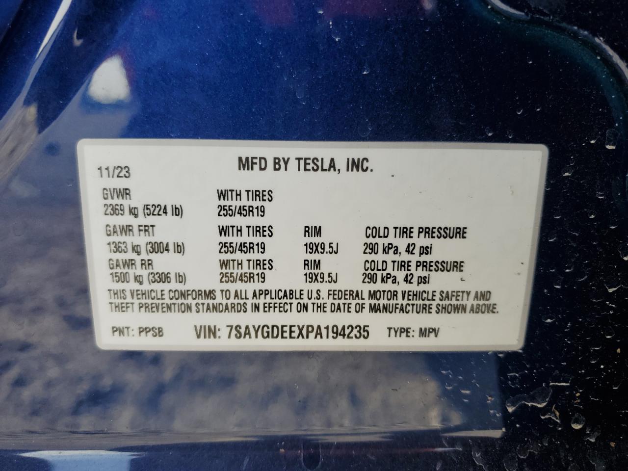 2023 Tesla Model Y VIN: 7SAYGDEEXPA194235 Lot: 78882014