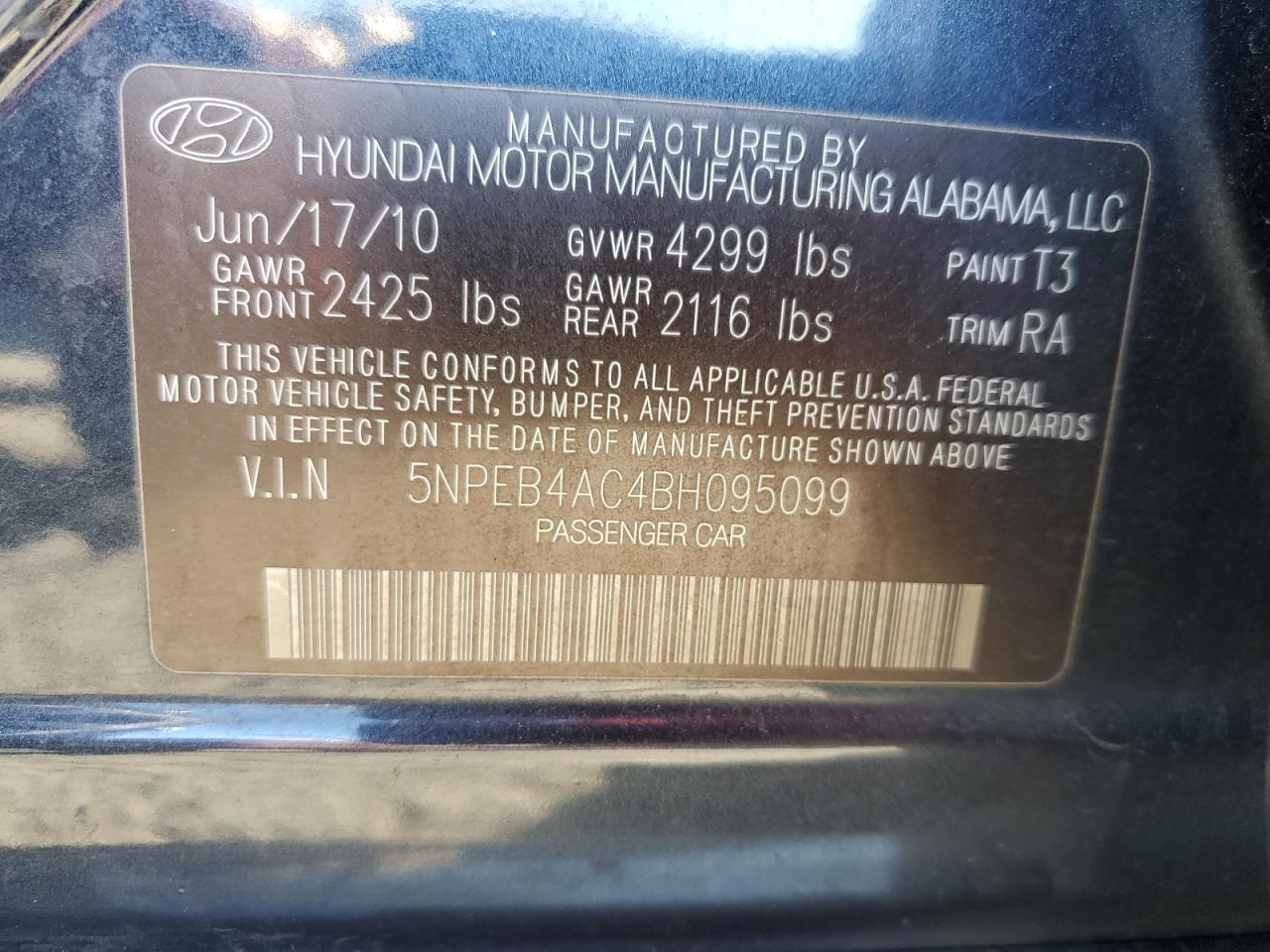 5NPEB4AC4BH095099 2011 Hyundai Sonata Gls