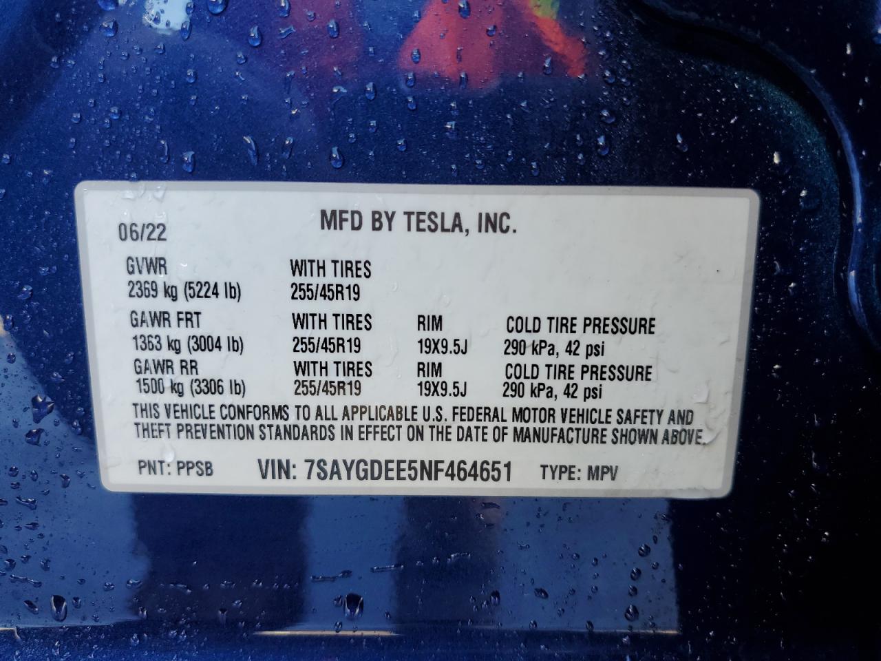 7SAYGDEE5NF464651 2022 Tesla Model Y