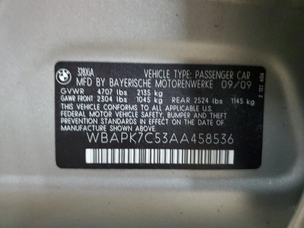 WBAPK7C53AA458536 2010 BMW 328 Xi