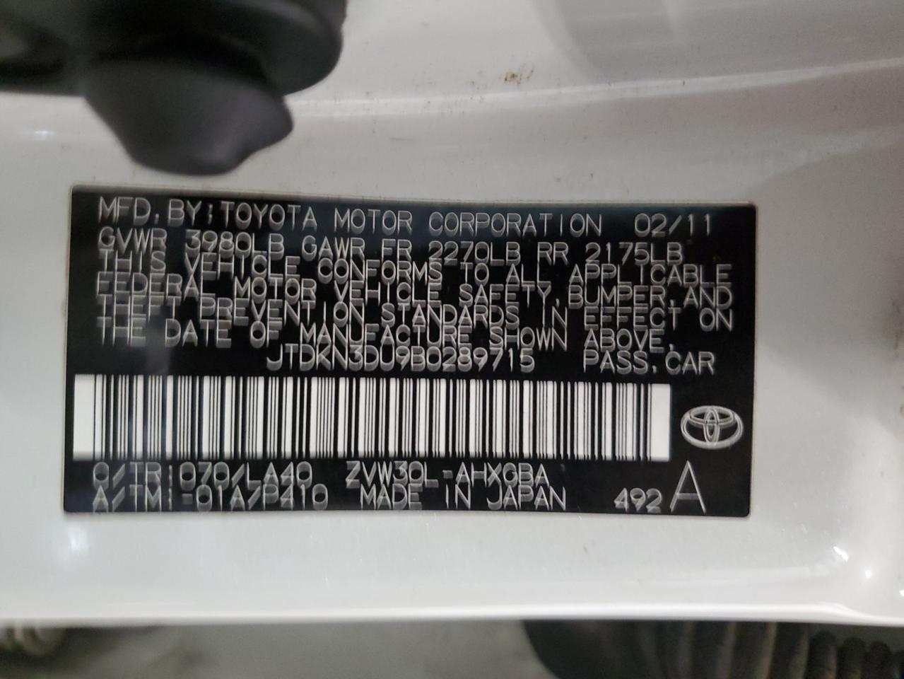 JTDKN3DU9B0289715 2011 Toyota Prius