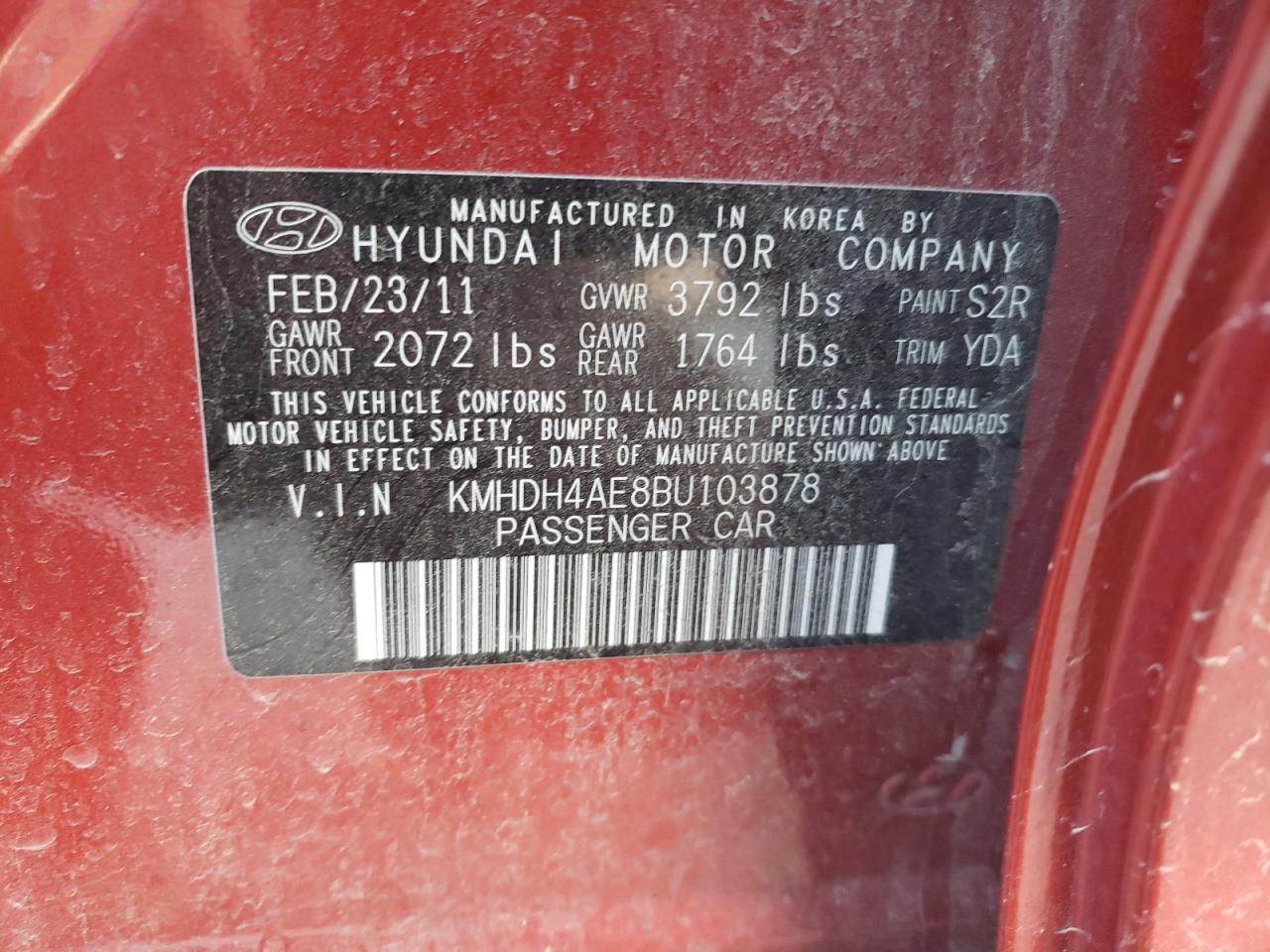 KMHDH4AE8BU103878 2011 Hyundai Elantra Gls