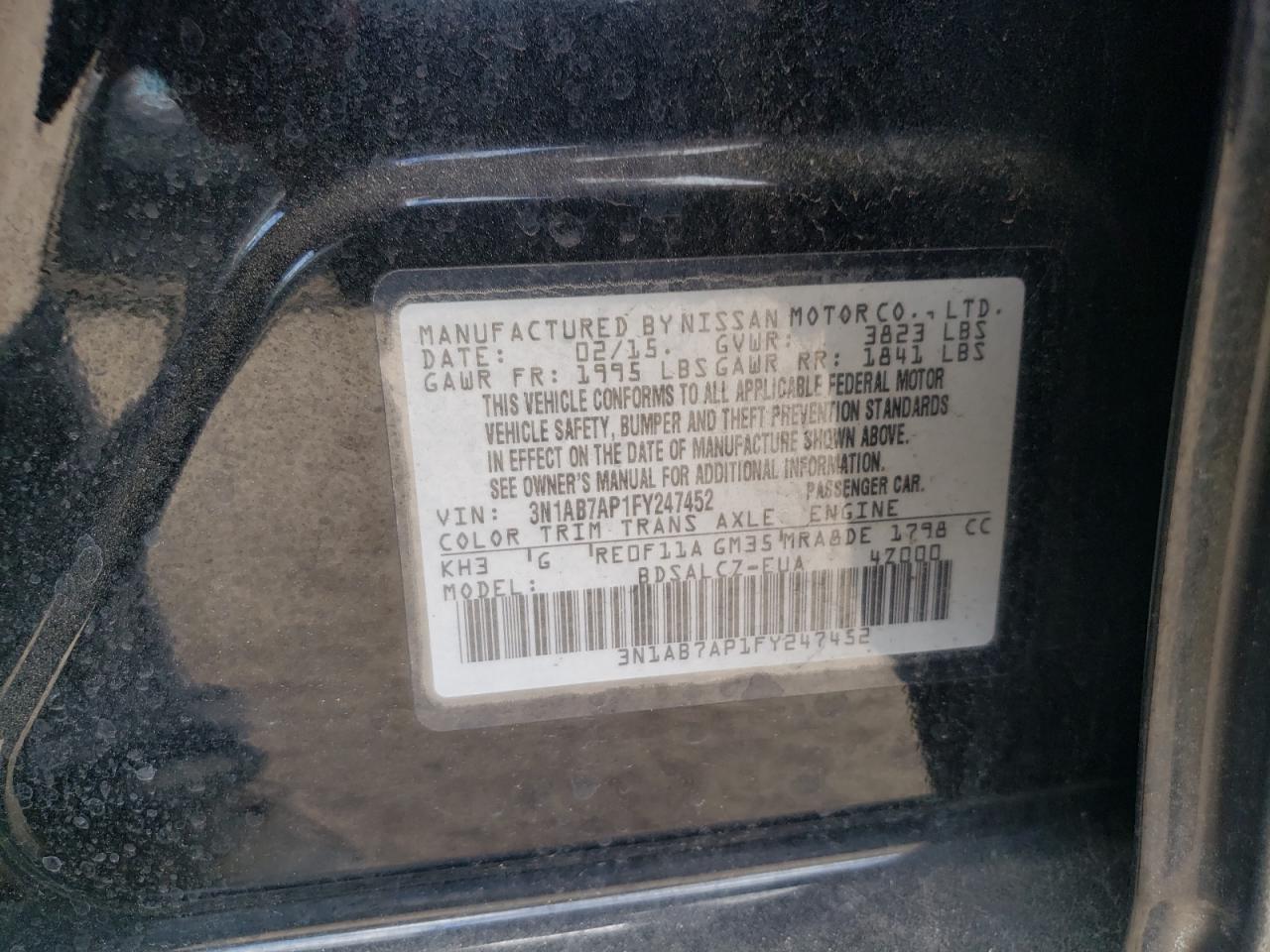 3N1AB7AP1FY247452 2015 Nissan Sentra S