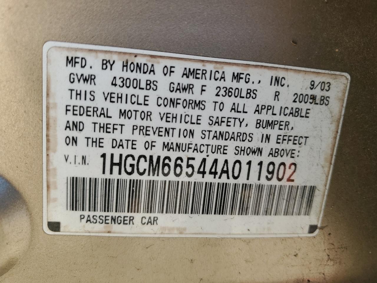 2004 Honda Accord Ex VIN: 1HGCM66544A011902 Lot: 75129304